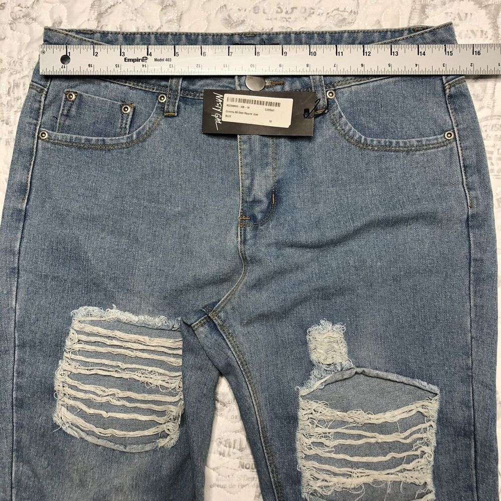 Nastygal Gemma All Over Ripped Jean Blue Size 6 Slim Cropped Light Washed - Picture 6 of 7